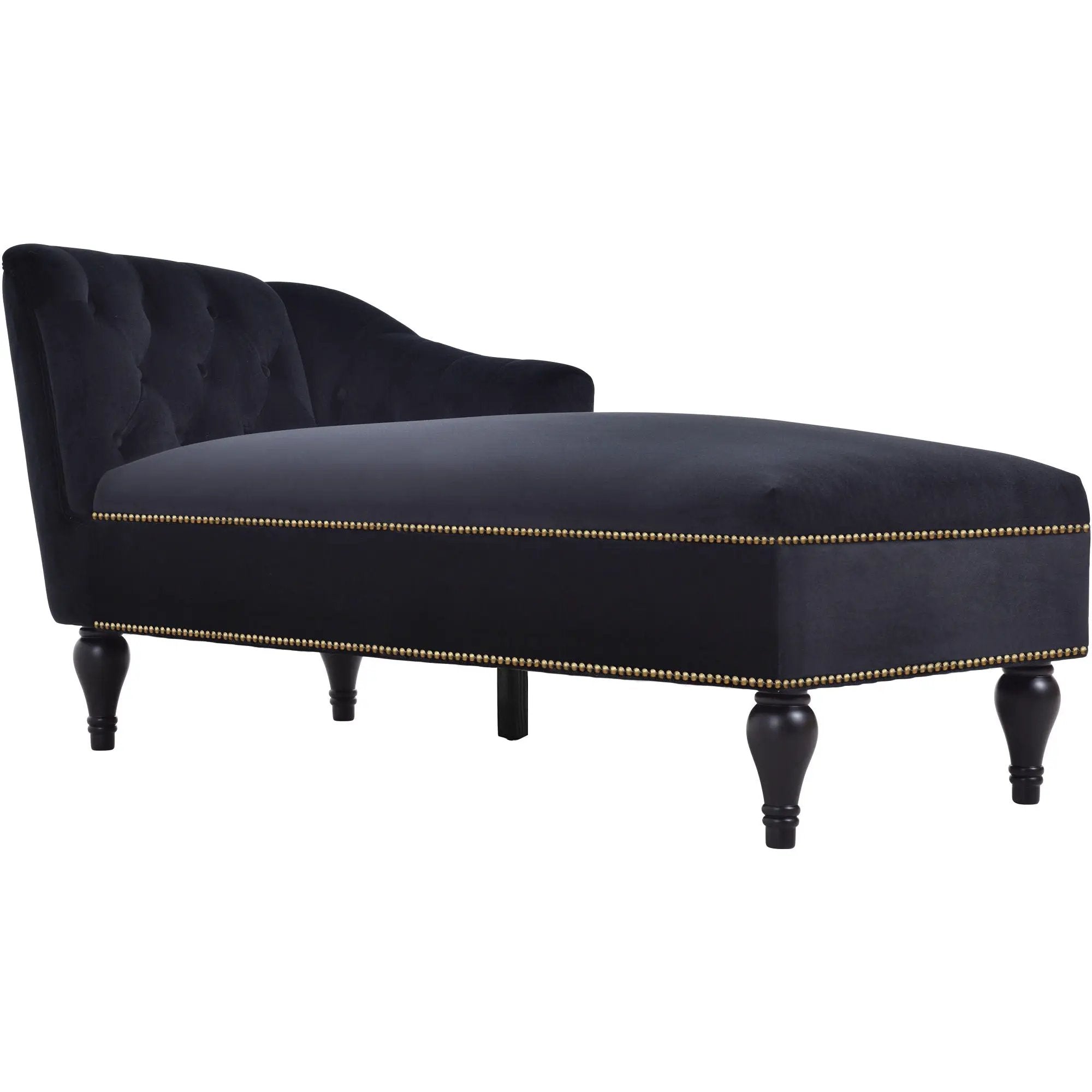 Velvet Chaise Lounge, Button Tufted Right Arm Facing Lounge Chair With Nailhead Trim For Living Room - Black by HouseOfZazla