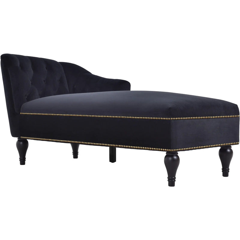 Velvet Chaise Lounge, Button Tufted Right Arm Facing Lounge Chair With Nailhead Trim For Living Room - Black by HouseOfZazla