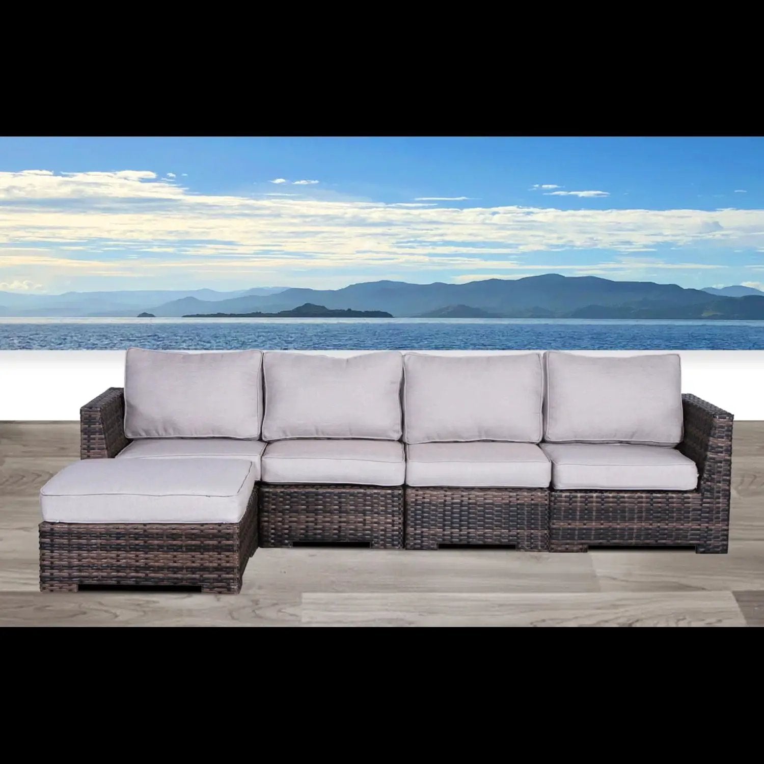 Wide Patio Sectional With Cushions - Brown by Unique Piece Furniture