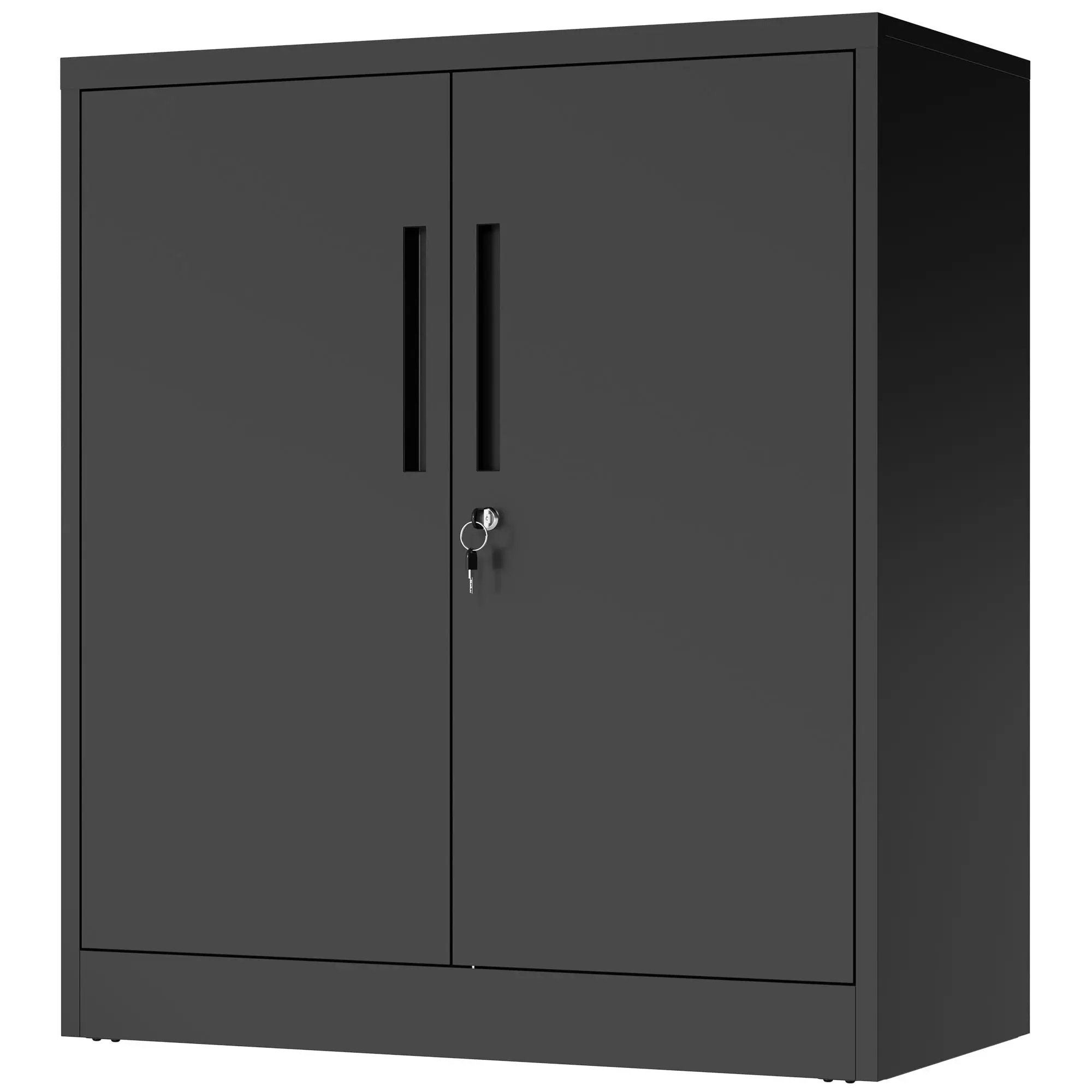 Heavy Duty Storage Cabinet With Lock, 2 Door File Cabinet With 2 Adjustable Shelves - Black by HouseOfZazla