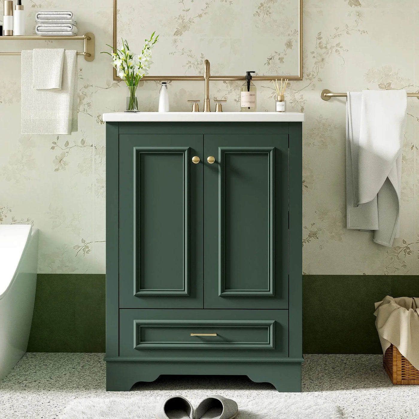 Bathroom Vanity With Ceramic Sink Combo, Modern Freestanding Storage Cabinet With Silver Handles by HouseOfZazla