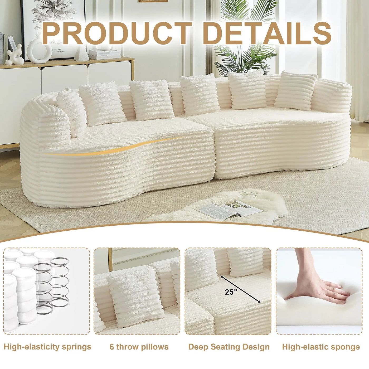 Curved Sectional Sofa - 111.5-inch Oversized Modern Design by HouseOfZazla