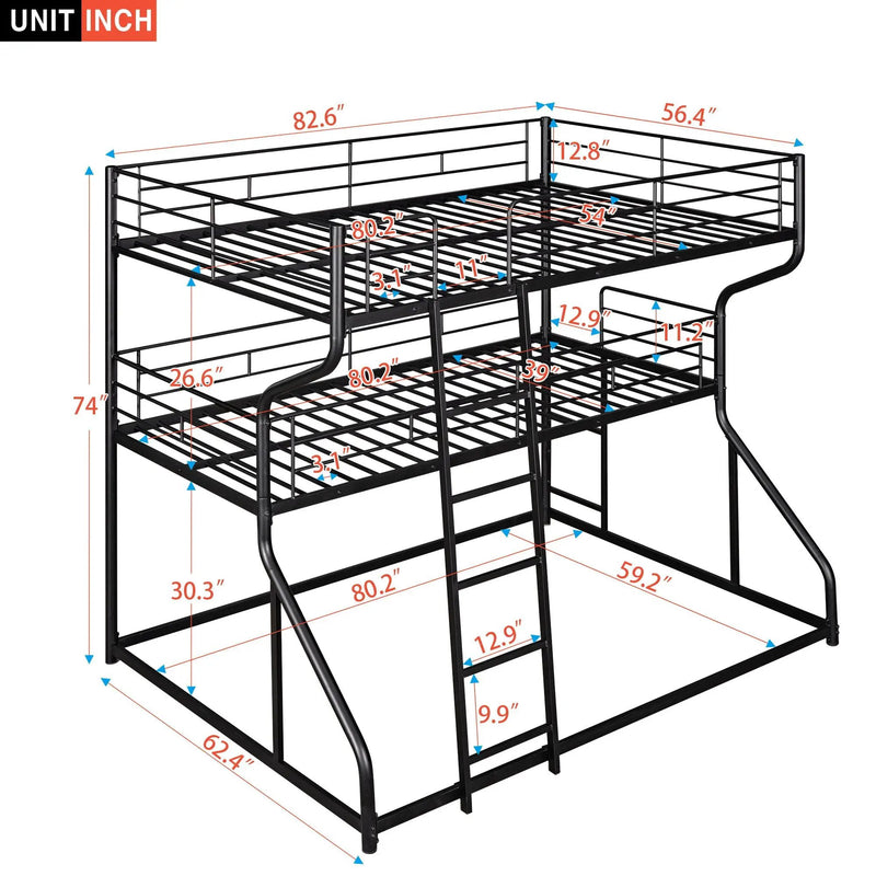 Industrial Triple Bunk Bed With Dual Ladders Frame, Space Saving Design by HouseOfZazla