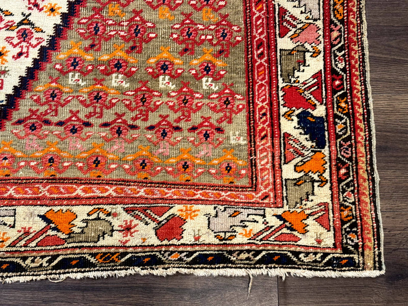 Antique Persian Malayer Rug 4x7, Tribal Senneh Carpet, Geometric, Diamond Design by Jewel Rugs