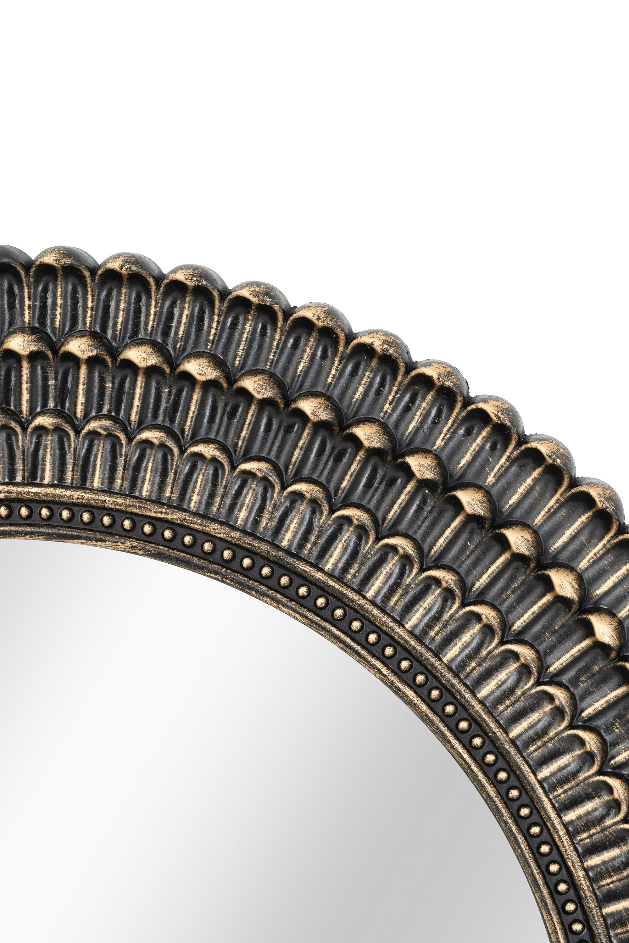 D26.5' Round Black and Gold Wooden Accent Mirror with Woven Texture by HouseOfZazla