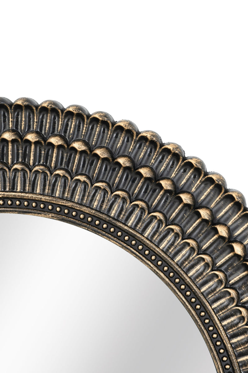 D26.5' Round Black and Gold Wooden Accent Mirror with Woven Texture by HouseOfZazla
