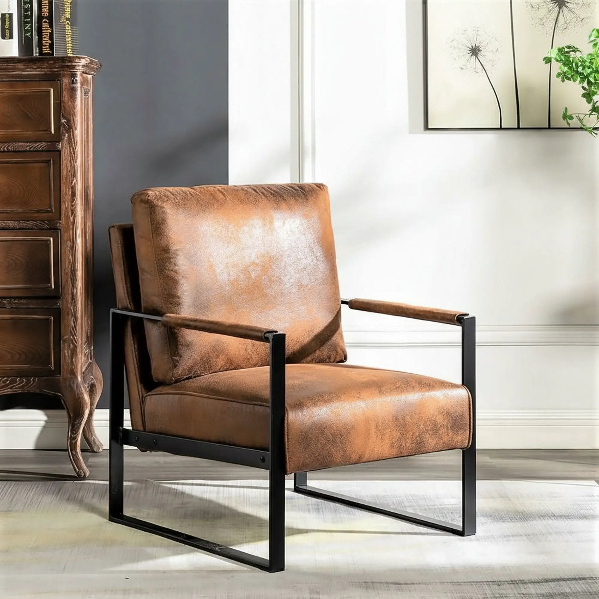 Classic Mid Century Modern Accent Chair With Durable Square Metal Frame, Armchair by Unique Piece Furniture