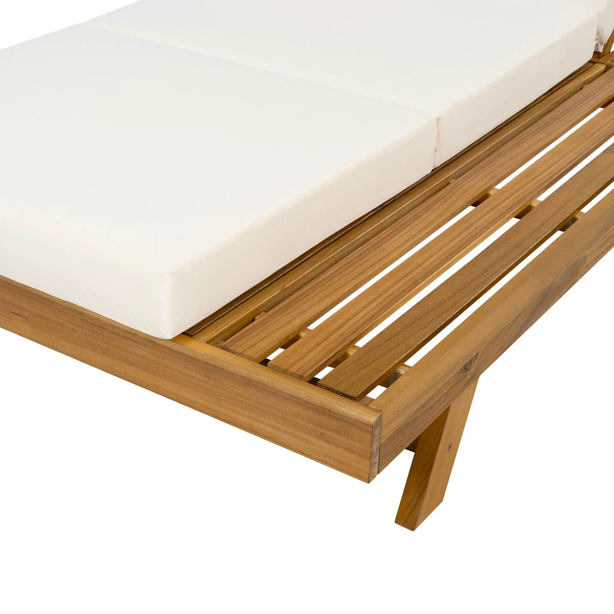 Acacia Wood Lounge Chaise Set With Headrest And Water Resistant Cushions - Beige by HouseOfZazla
