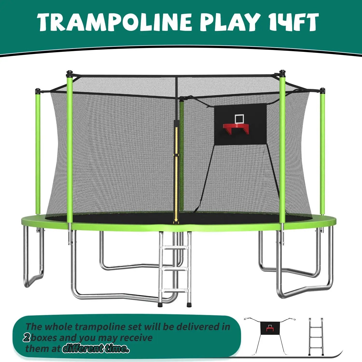 14FT Sports Fitness Trampoline with Enclosure Net by HouseOfZazla