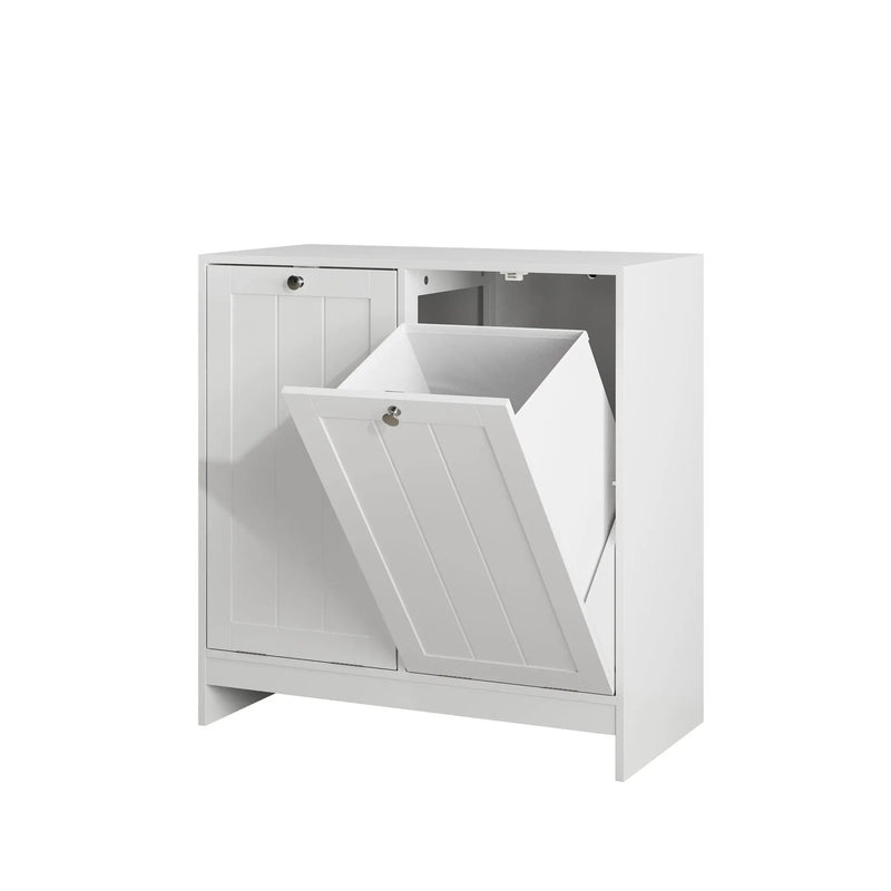 Tilted Laundry Hamper With Removable Basket, Hidden Storage Cabinet, Home Organizer For Bathroom - White by HouseOfZazla