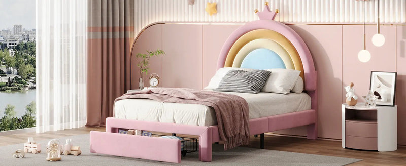 Upholstered Rainbow Design Bed, Princess Platform Bed With Storage Drawer by Unique Piece Furniture