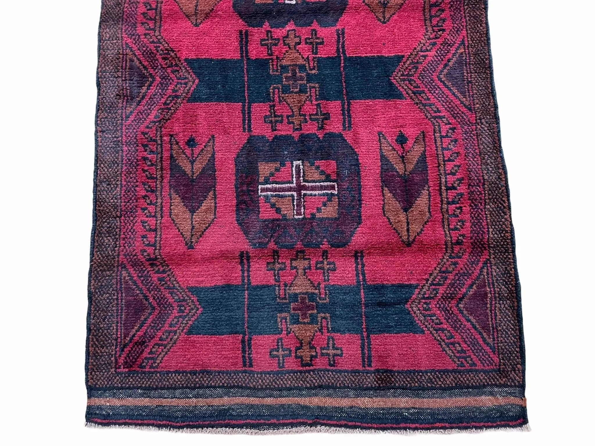 2' 10" X 4'6" Vintage Handmade Tribal Wool Rug Balouchi Rug Afghan Rug Red Black by Jewel Rugs