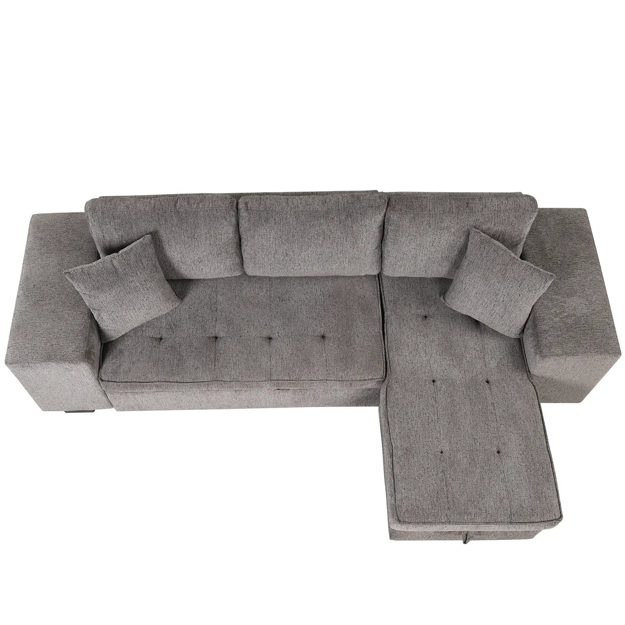 Modern L-Shape 3 Seat Reversible Sectional Couch, Pull Out Sleeper Sofa With Storage Chaise And 2 Stools For Living Room Furniture Set by HouseOfZazla