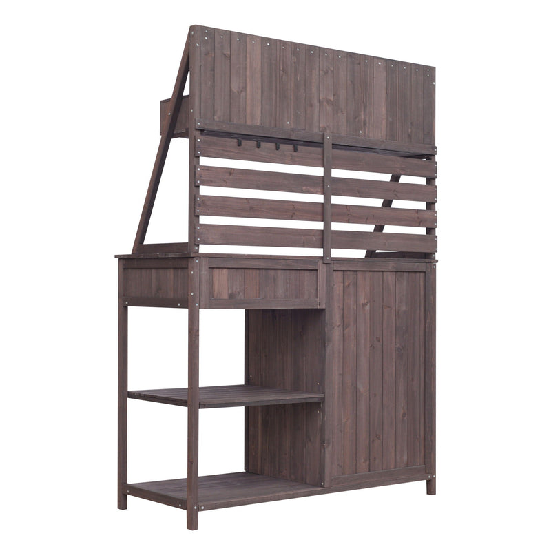 Potting Bench With 5 Drawer Storage And Slatted Back Panel, Garden Workstation - Brown by HouseOfZazla