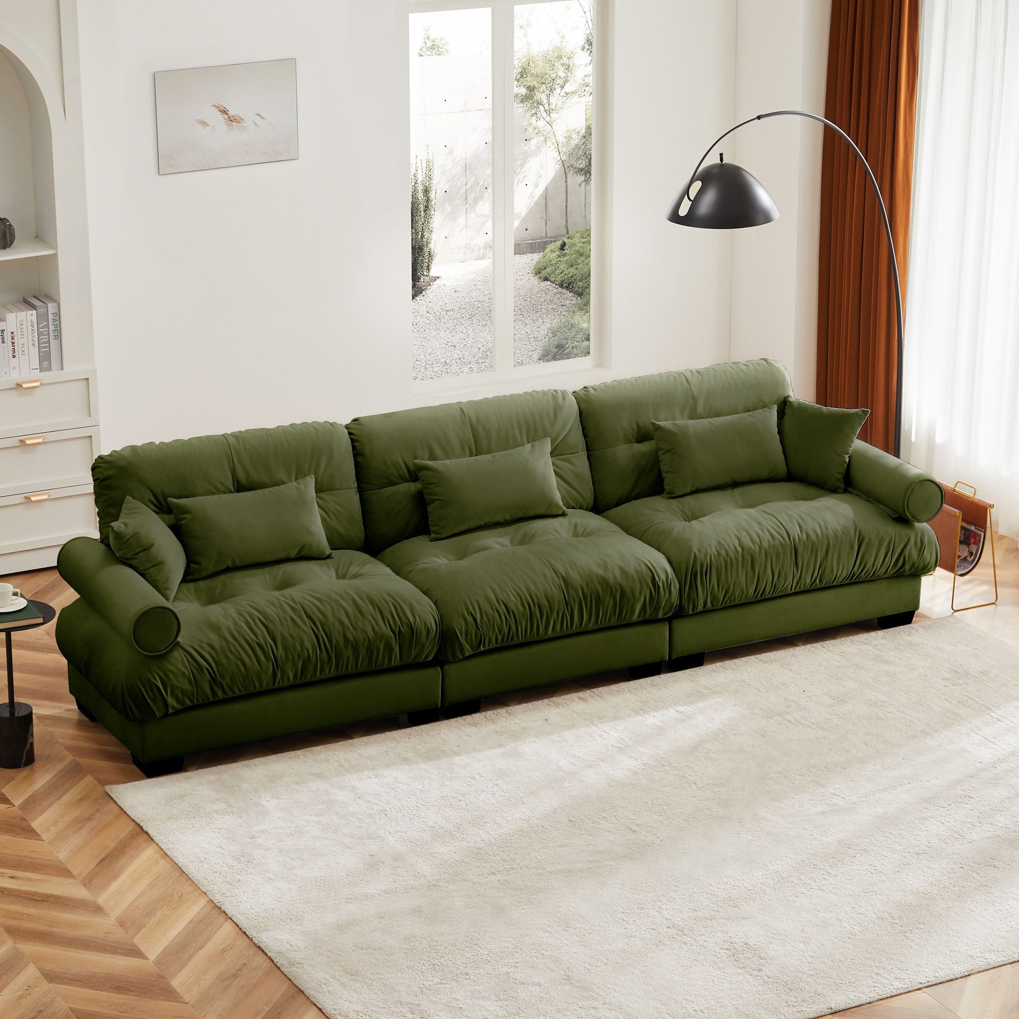 Modern Sofa With Bolstered Armrests And Pillows by Unique Piece Furniture