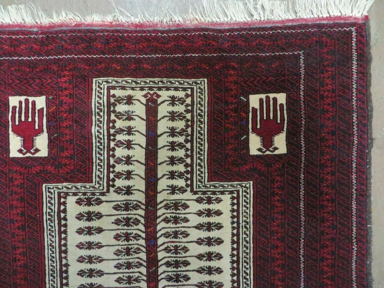 3' X 5' Antique Handmade Turkoman Balouchi Prayer Wool Rug Khamesh by Jewel Rugs