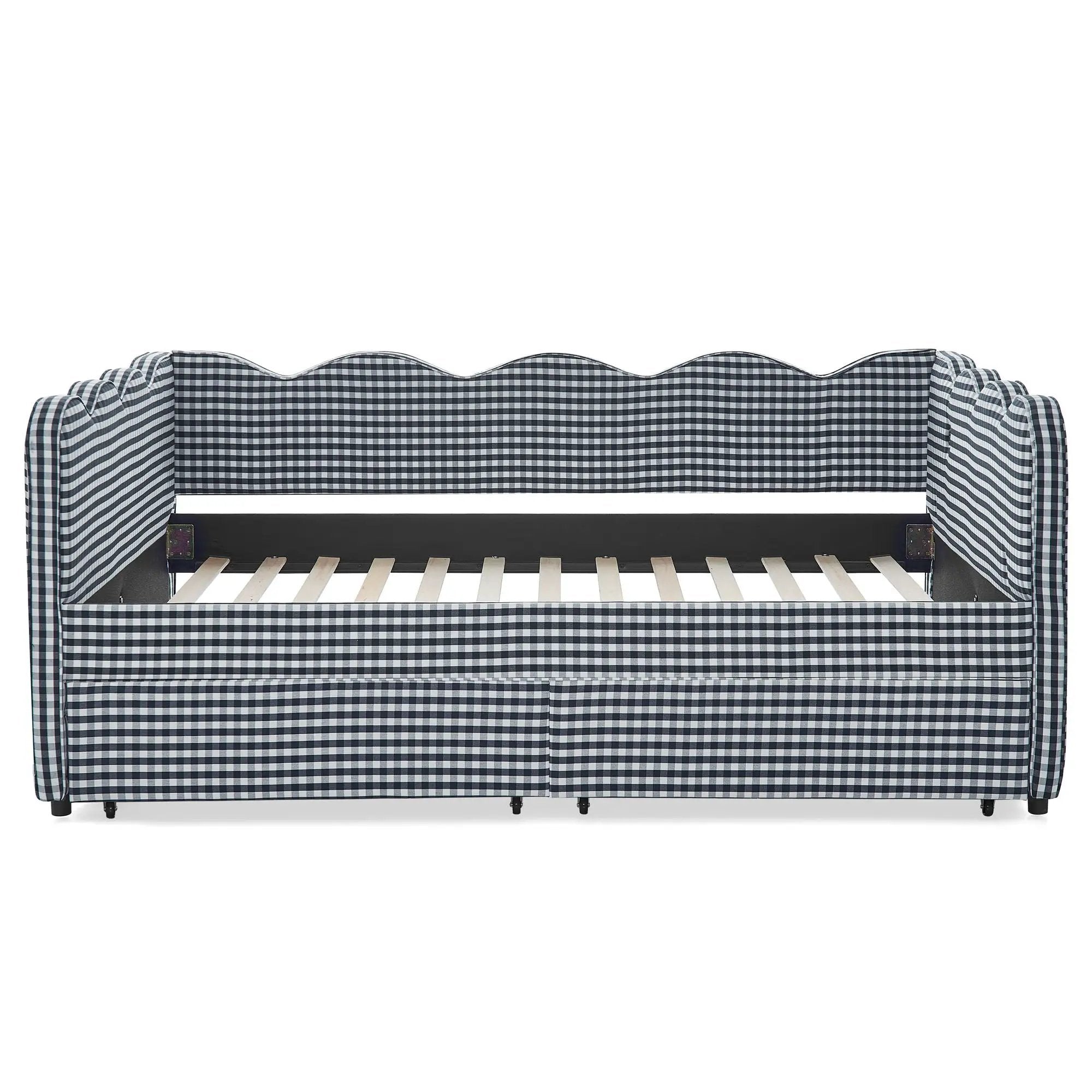 Gingham Daybed With USB Charging Port, Wave-Shaped Design by Unique Piece Furniture