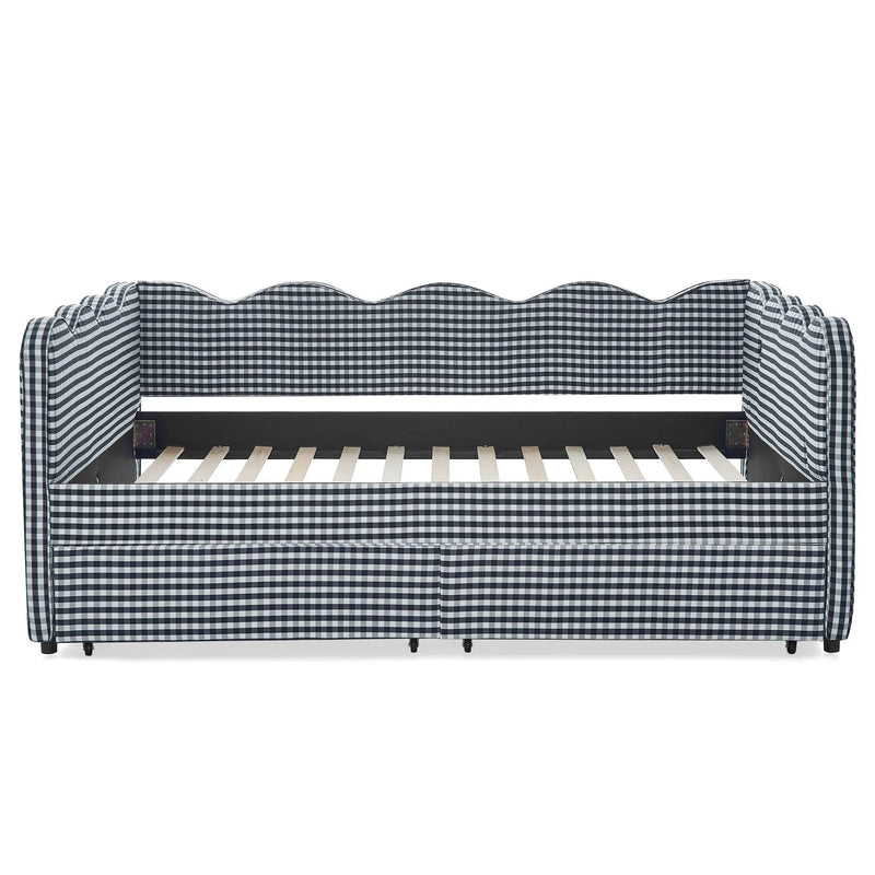 Gingham Daybed With USB Charging Port, Wave-Shaped Design by HouseOfZazla