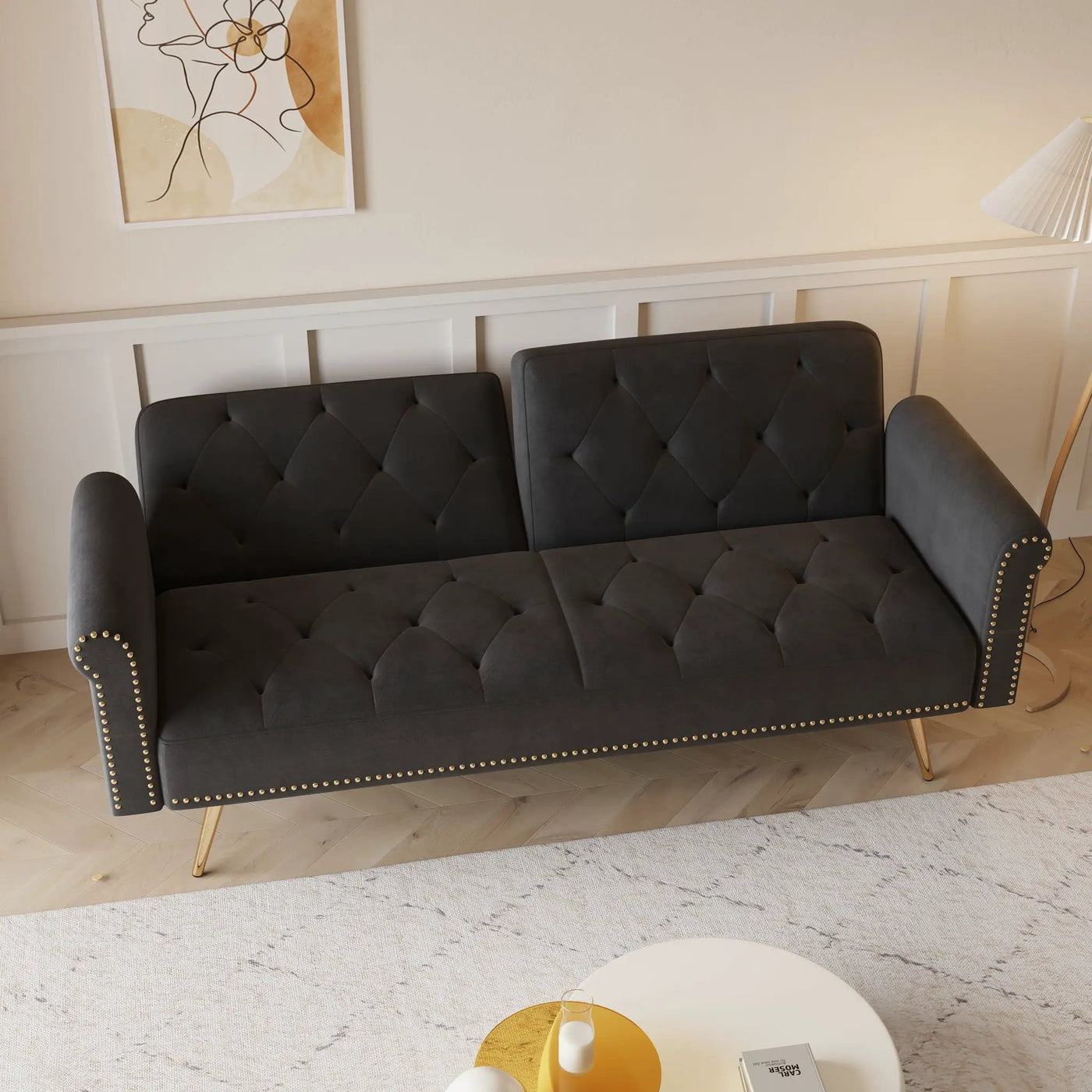 Luxurious Sofa Bed With Nail Head Trim And Matching Pillow by HouseOfZazla