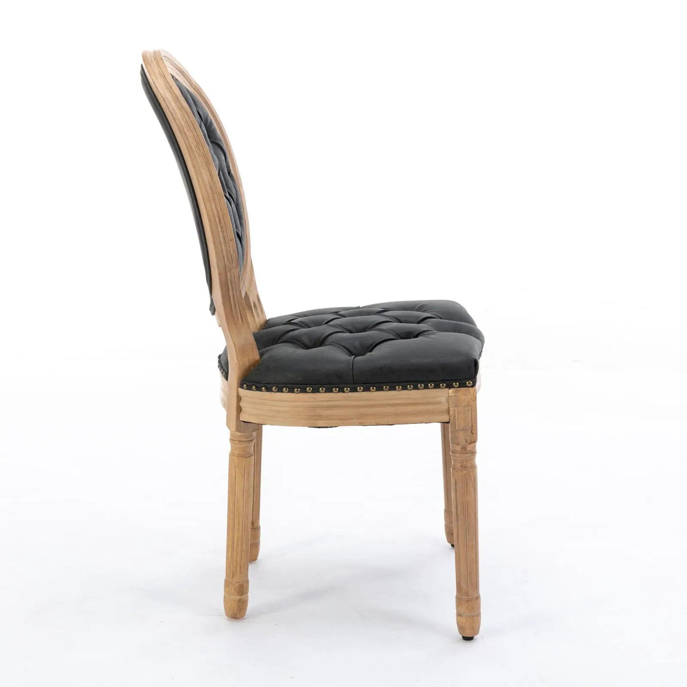 French Style Solid Wood Frame Antique Painting, Hand-Pulled Buckle Decoration Artificial Dining Chair With Nailhead Trim, Wood Legs by HouseOfZazla