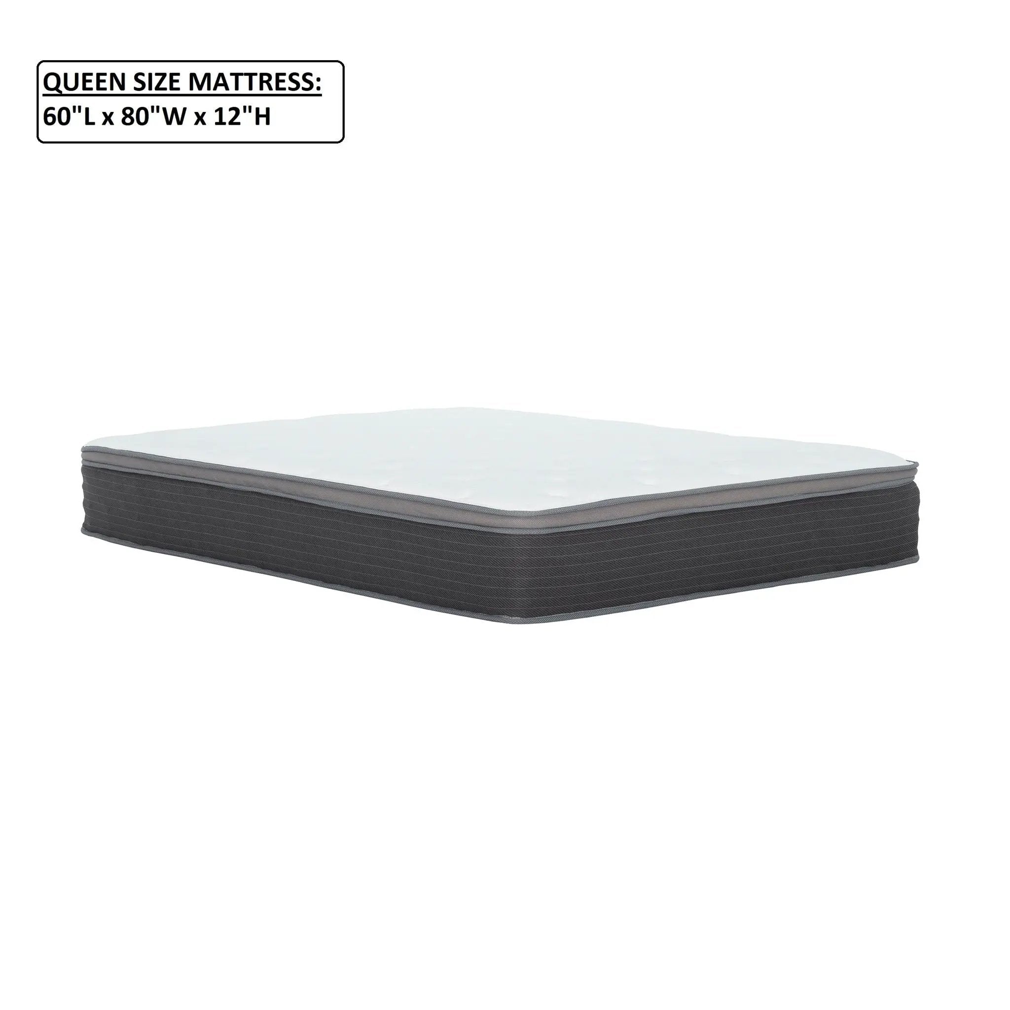 12'' Hybrid Mattress In A Box, Plush Gel Memory Foam Mattress Top With Pocket Coil Base - Gray / White - Queen by HouseOfZazla