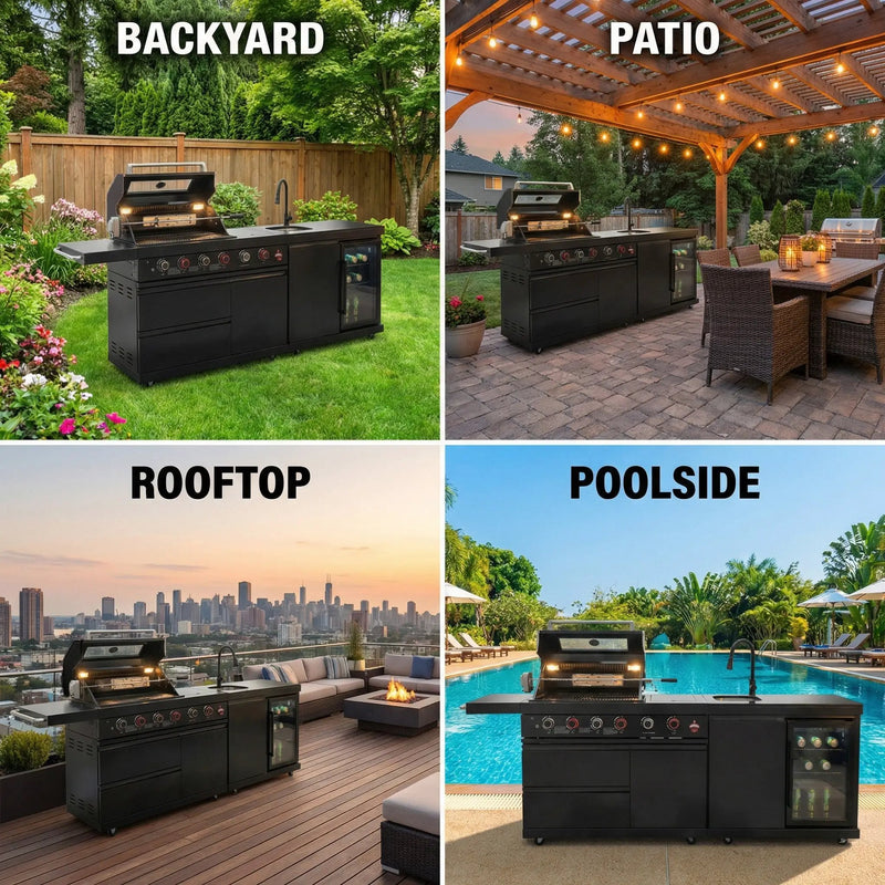 84-Inch Deluxe Stainless Steel Gas Outdoor Kitchen Barbecue Island Grill by HouseOfZazla
