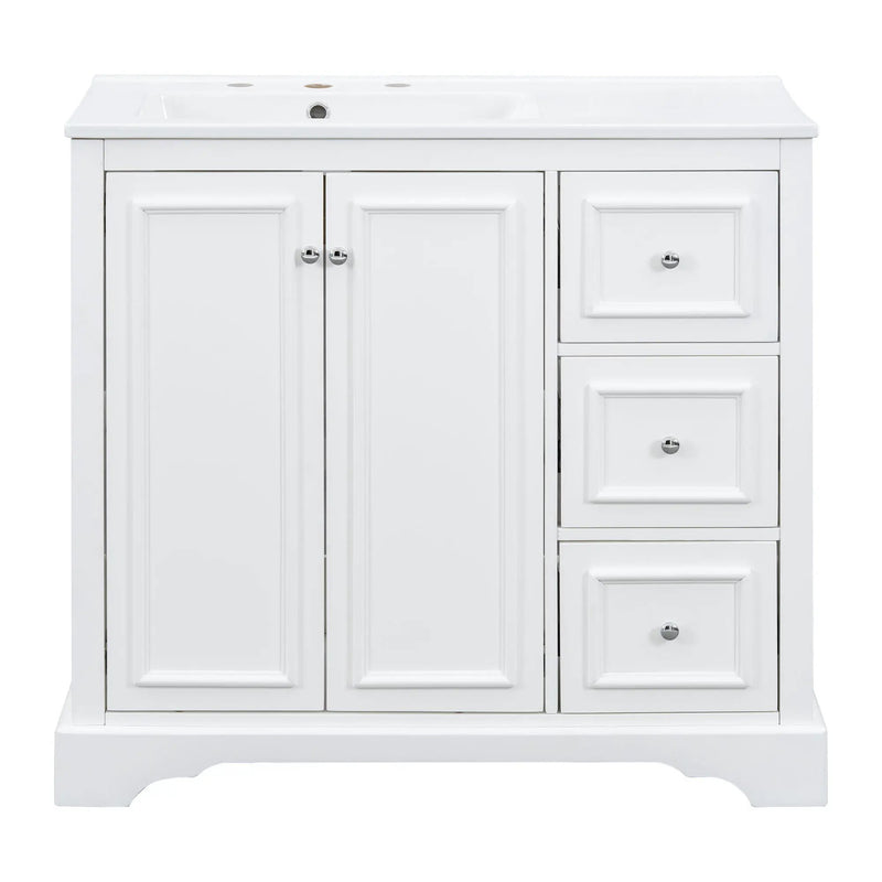 Bathroom Vanity With Sink, Soft-Close Doors, Adjustable U-Shelf, 3 Drawers by Unique Piece Furniture
