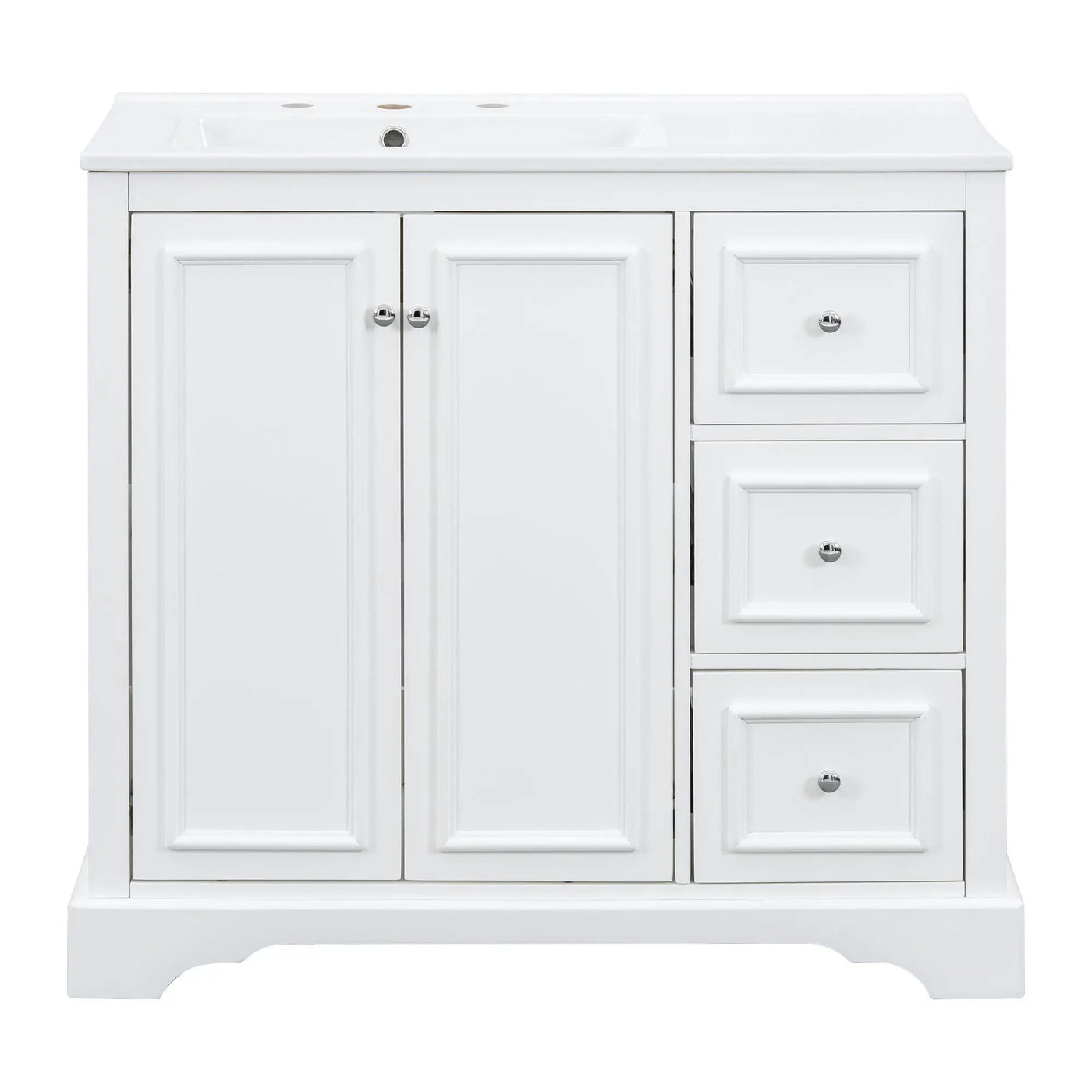 Bathroom Vanity With Sink, Soft-Close Doors, Adjustable U-Shelf, 3 Drawers by Unique Piece Furniture