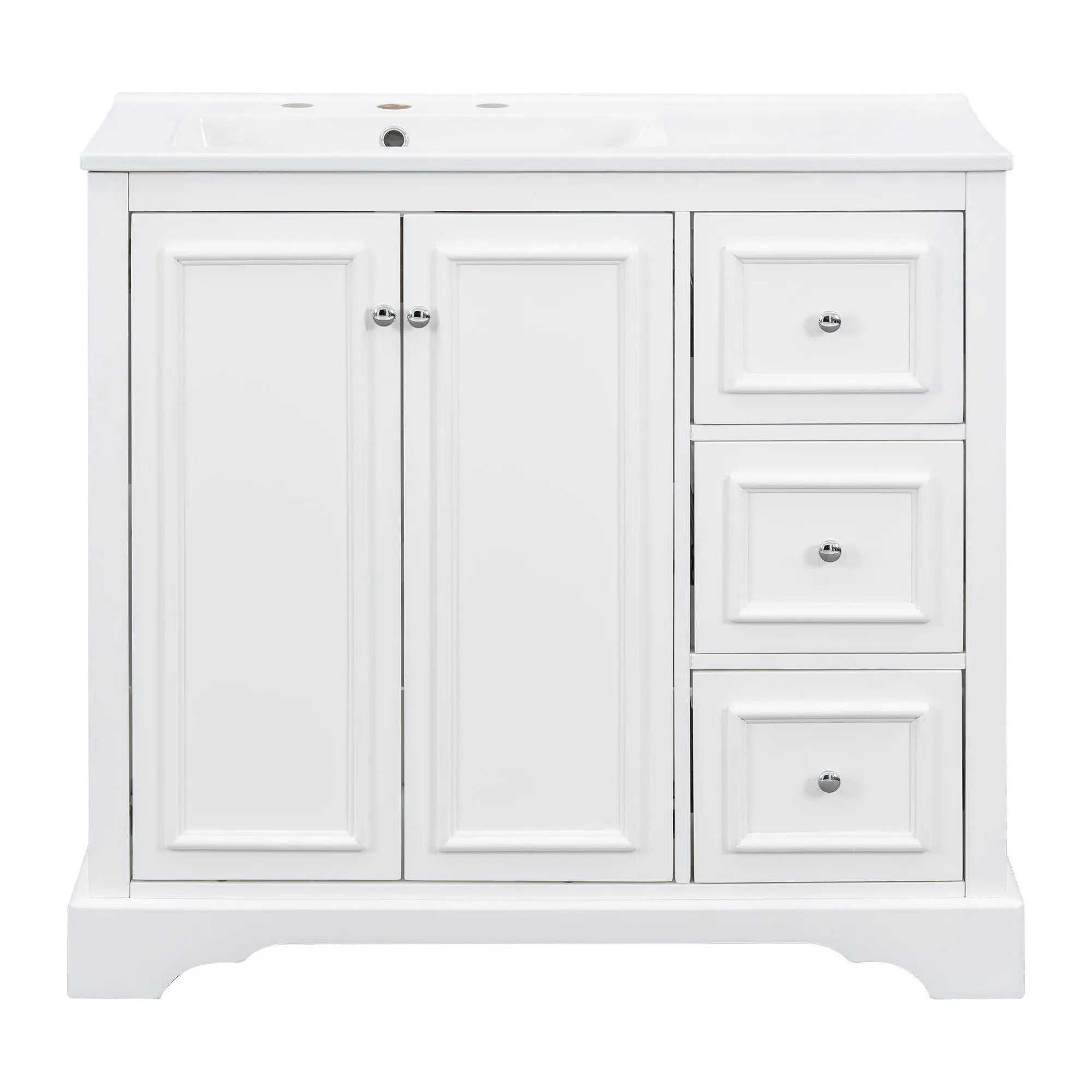 Bathroom Vanity With Sink, Soft-Close Doors, Adjustable U-Shelf, 3 Drawers by Unique Piece Furniture