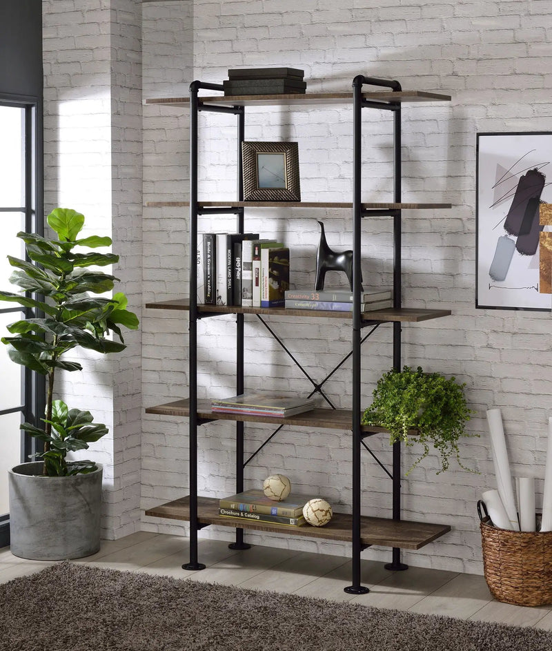 Nefo - Bookshelf - Rustic Oak & Black by Unique Piece Furniture