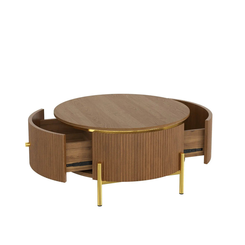 Modern Round Coffee Table with 2 Large Drawers Storage Accent Table by HouseOfZazla