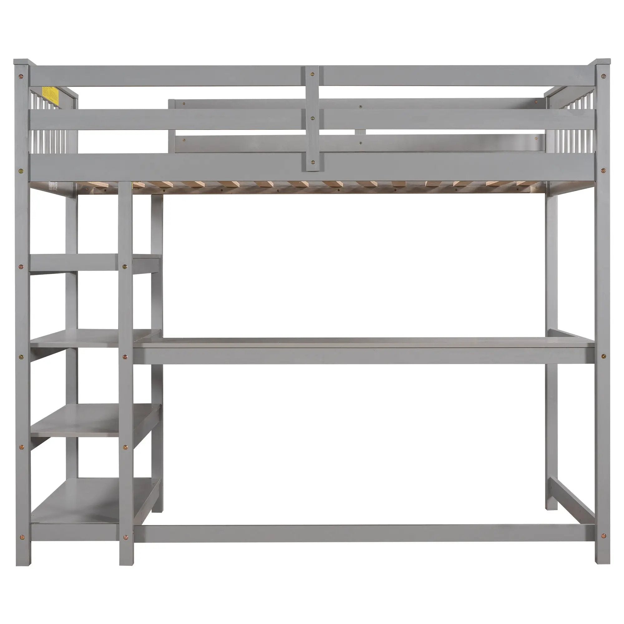 Loft Bed With Storage Shelves And Under Bed Desk