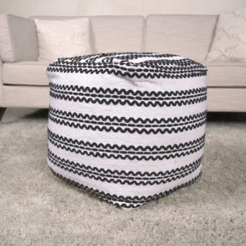 Lani - Handcrafted Fabric Pouf, Durable Cotton Square - Natural / Black by Unique Piece Furniture