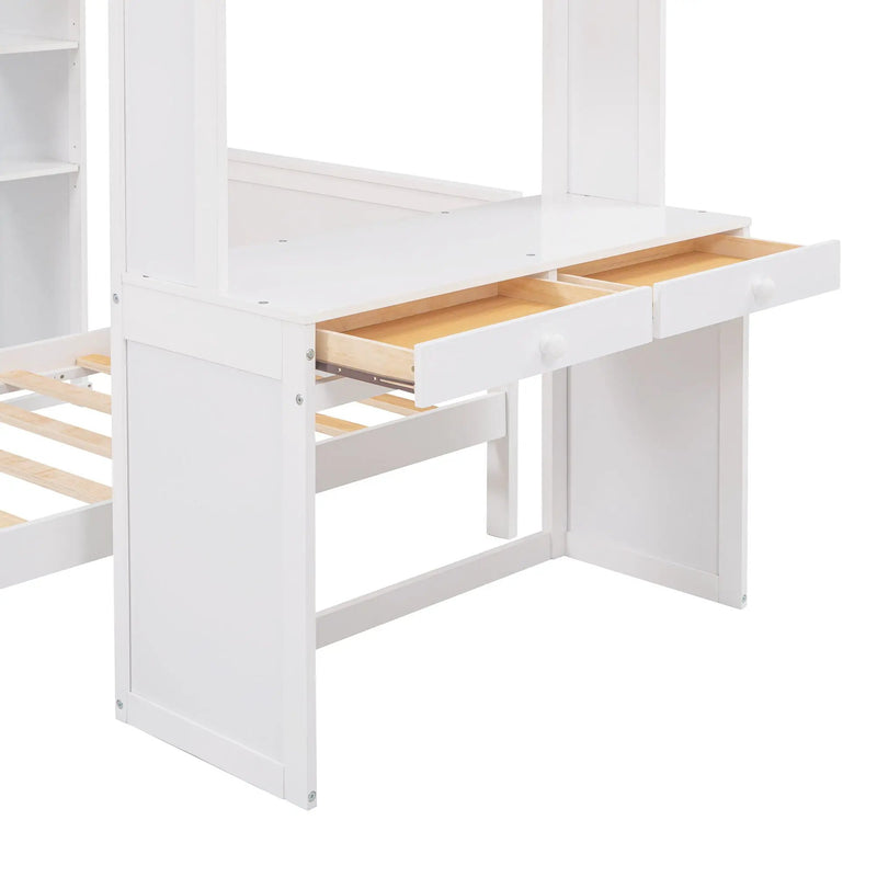 Loft Bed With A Stand Alone Bed, Shelves, Desk, And Wardrobe by HouseOfZazla