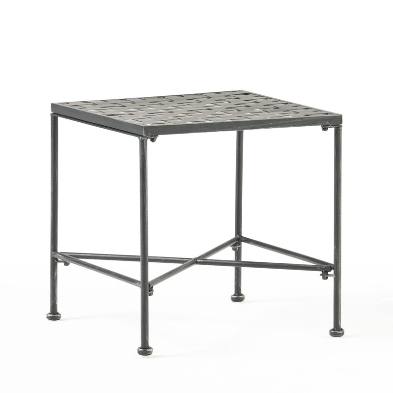 Outdoor Square Side Table with X Shaped Iron Frame - Black by HouseOfZazla