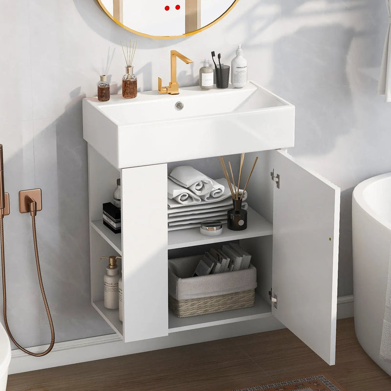 Modern Floating Bathroom Vanity With Ceramic Basin Perfect For Small Bathrooms by HouseOfZazla