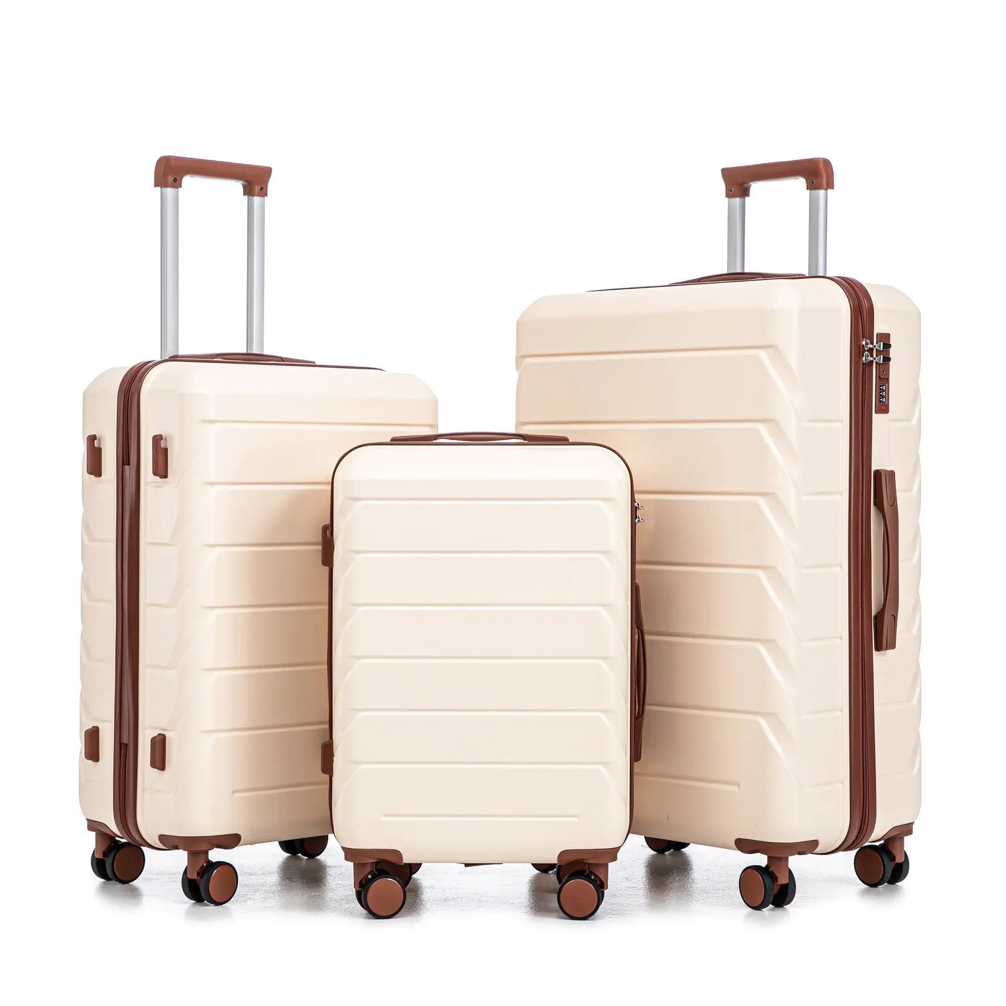 3-Piece ABS Spinner Wheel Luggage Set 20"/24"/28" Beige by HouseOfZazla
