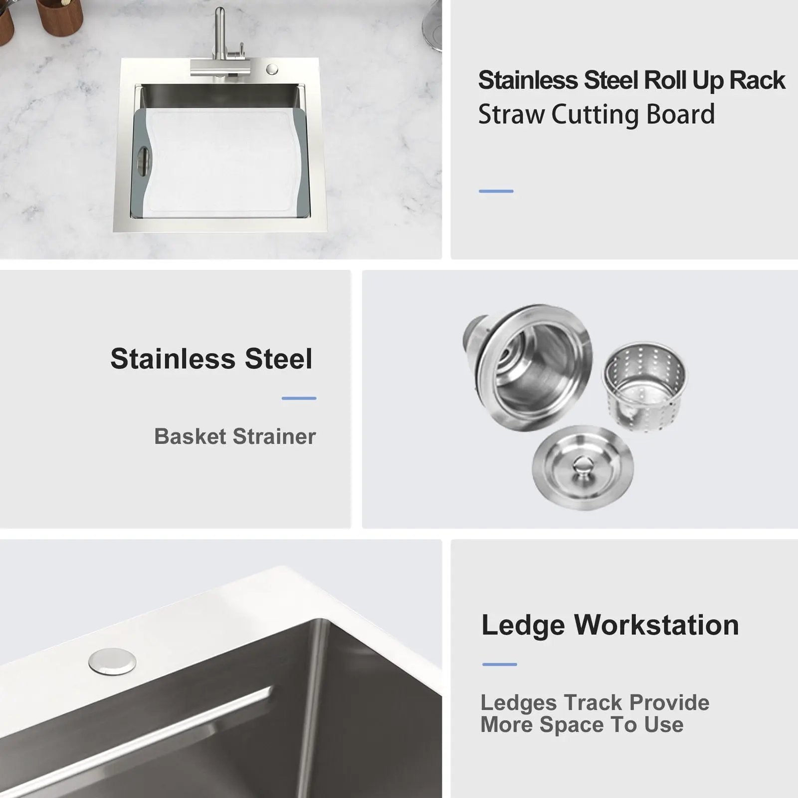 21" Drop In Kitchen Sink With Pull Out Faucet And Sink Cover, 16 Gauge - Brushed Nickel by HouseOfZazla