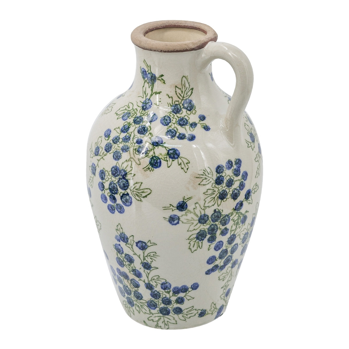 7.5x7.3x12" White Ceramic Vase with Blueberry Motif by HouseOfZazla