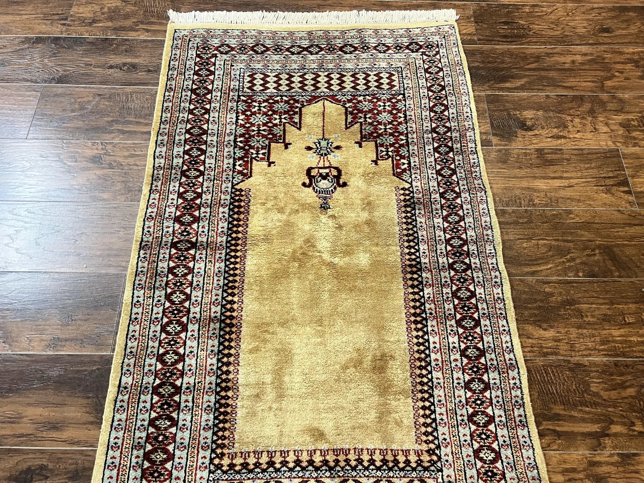 Bokhara Prayer Rug 3x5, Pakistani Turkoman Carpet, Tan, Handmade Vintage Wool Carpet by Jewel Rugs