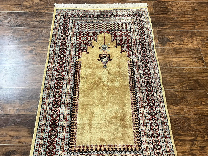 Bokhara Prayer Rug 3x5, Pakistani Turkoman Carpet, Tan, Handmade Vintage Wool Carpet by Jewel Rugs
