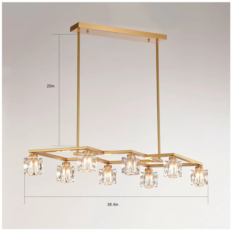Crystal Chandelier For Dining Room, 8 Light Kitchen Chandelier Light Fixture Modern Metal Industrial Chandeliers For Farmhouse Entryway Living Room (8*G9 Bulbs Included) - Matte Gold by Unique Piece Furniture