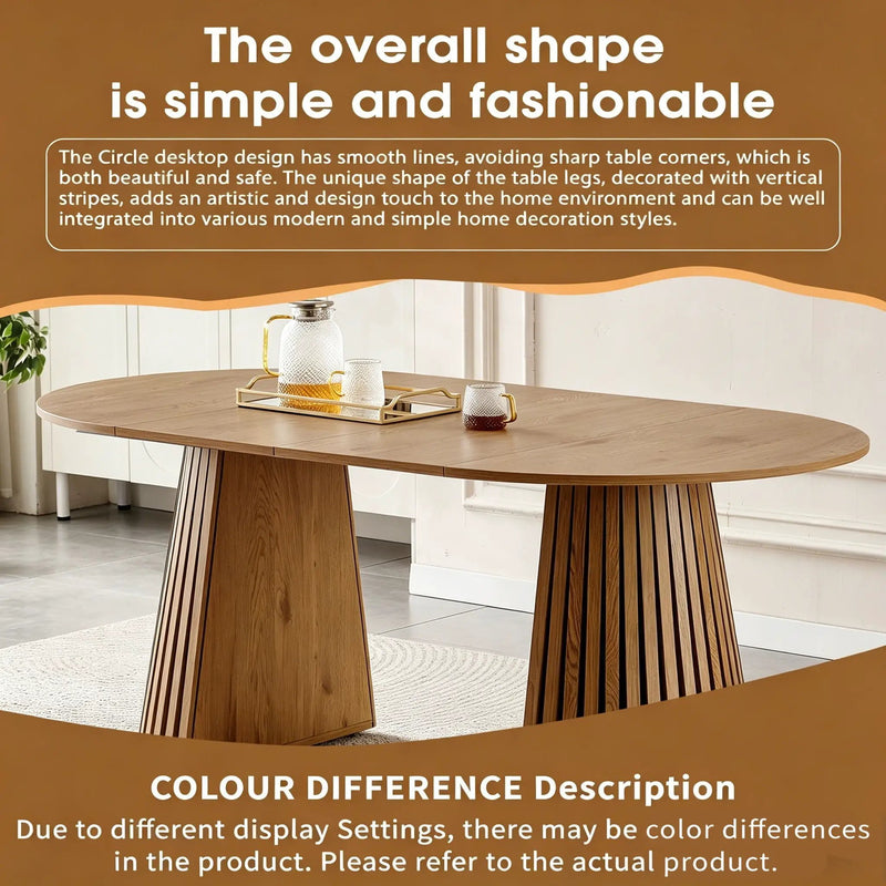 Dining Table, Flexible Extendable Oval Design With Slatted Legs - Natural Wood by HouseOfZazla