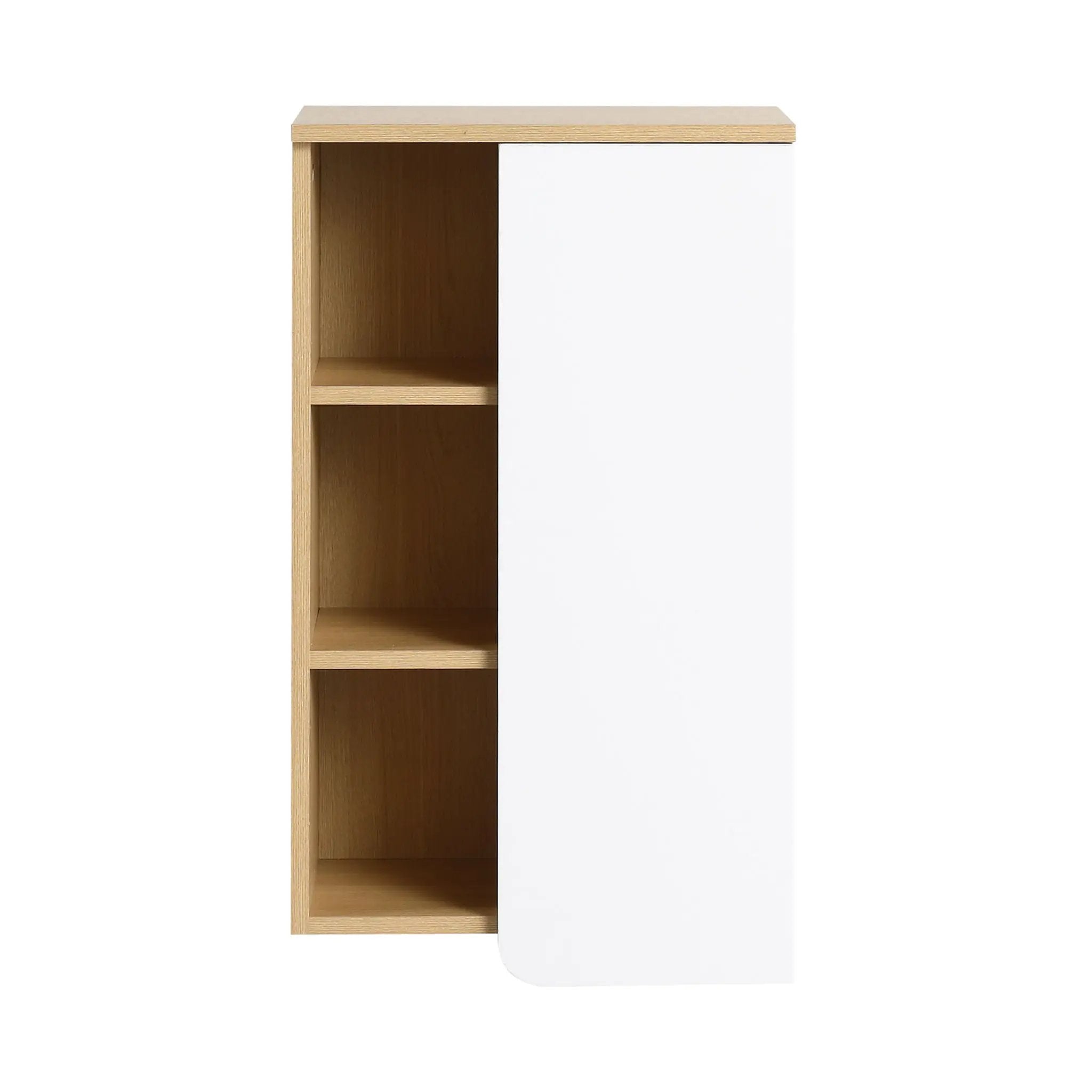 Wall Mounted Bathroom Side Cabinet, Single Door With 3 Tier Open Shelves - Black / Light Oak / White by HouseOfZazla