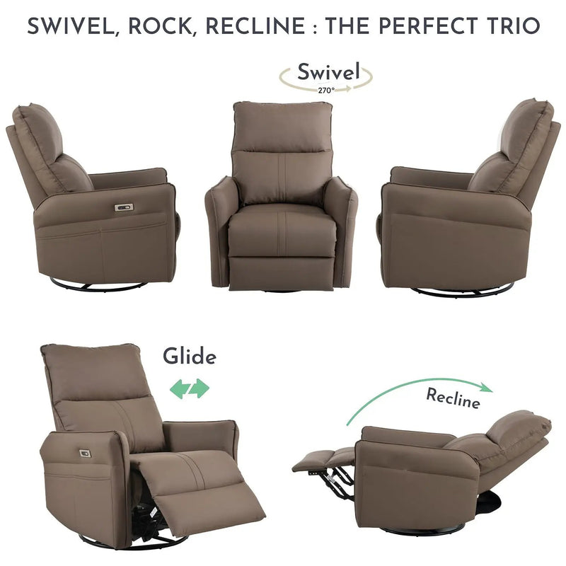 29.92" 270 Power Swivel Rocker Recliner Chair, Electric Glider Reclining Sofa With USB Ports, Power Swivel Glider, Rocking Chair Nursery Recliners For Living Room Bedroom by Unique Piece Furniture
