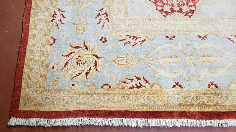9x12 Peshawar Rug Pakistani Oriental Carpet Sky Blue and Red Wool Vintage Master Bedroom Rug Hand-Knotted Living Room Rug Dining Room Rug by Jewel Rugs