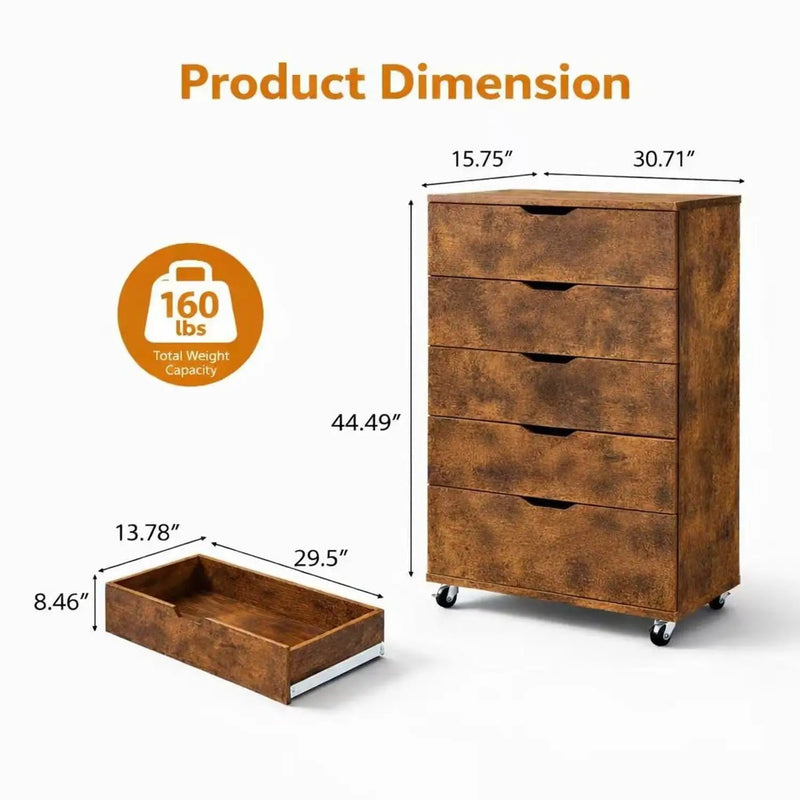 Modern 5 Drawer Dresser With Wheels by HouseOfZazla