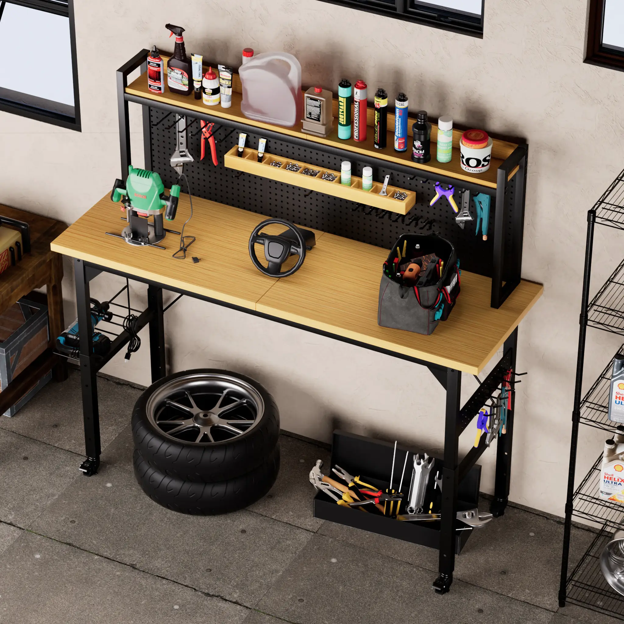 71" Adjustable Workbench with Pegboard by HouseOfZazla