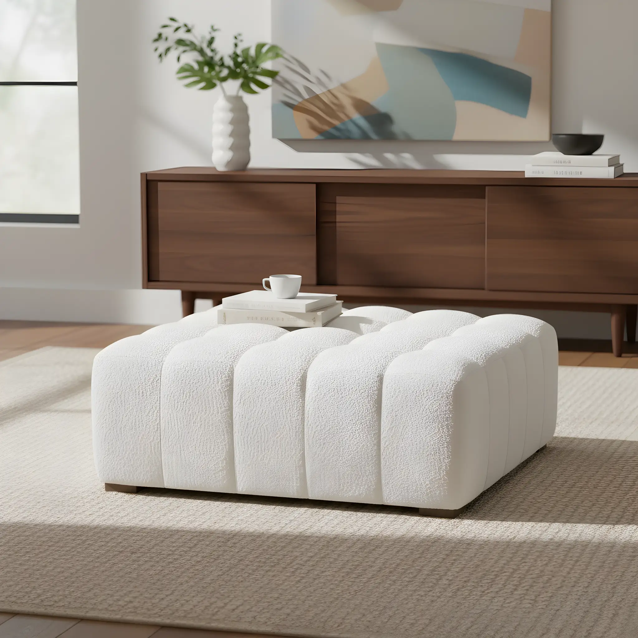 White Boucle Multipurpose Ottoman by HouseOfZazla