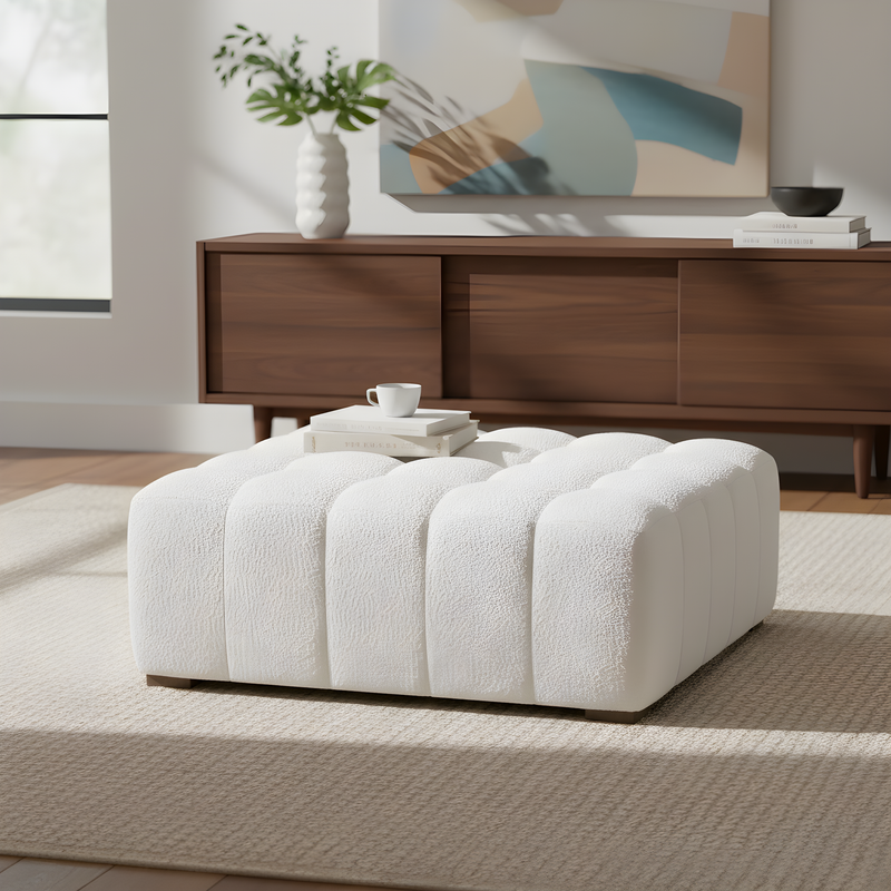 White Boucle Multipurpose Ottoman by HouseOfZazla